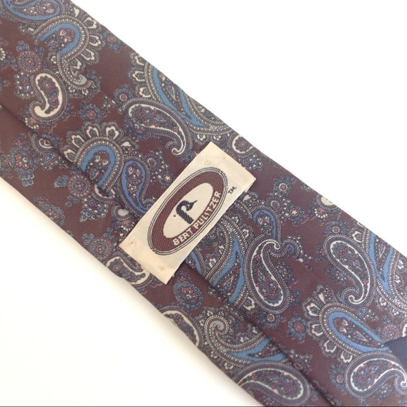 𝅺bert Pulitzer- Men's Neck Tie Brown‎ Blue Paisley… - Picture 3 of 5